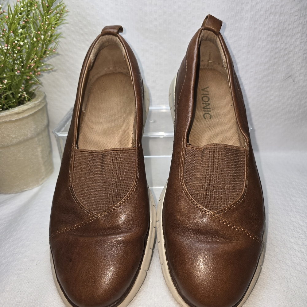 Vionic Brown Leather Loafers - Picture 2 of 9